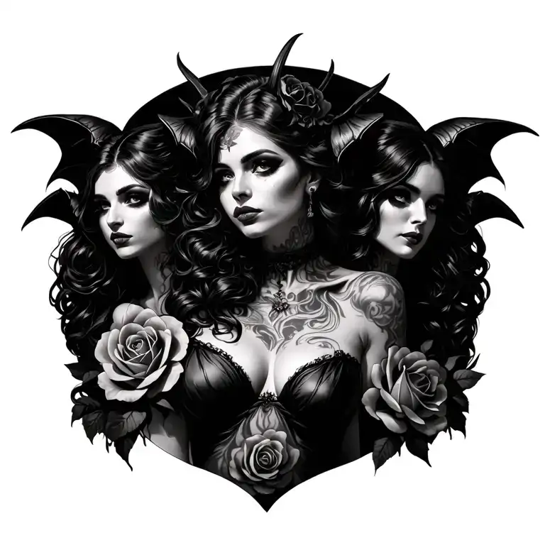 Group Of Succubus Large Breasted Woman With Roses