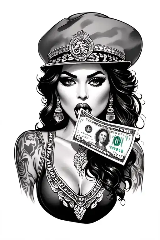 Chicano Lady With Money In Mouth