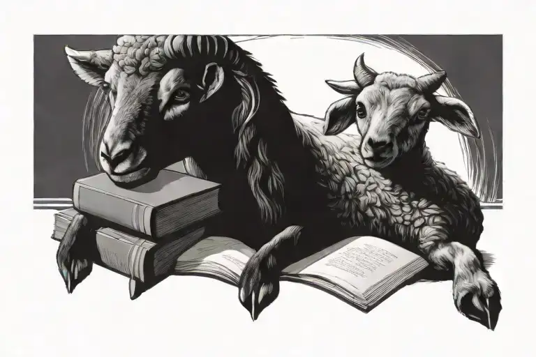 Dark Academia With Lamb Laying Peacefully Featuring Books