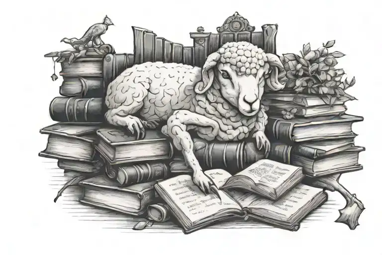 Dark Academia With Lamb Laying Peacefully Featuring Books