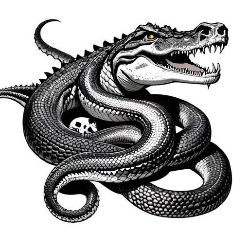 Crocodile And Snake With Some Skulls