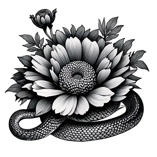 Marigold Cosmos With Snake Intertwined