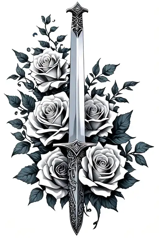 Very Thin And Detailed Sword With Roses Around It
