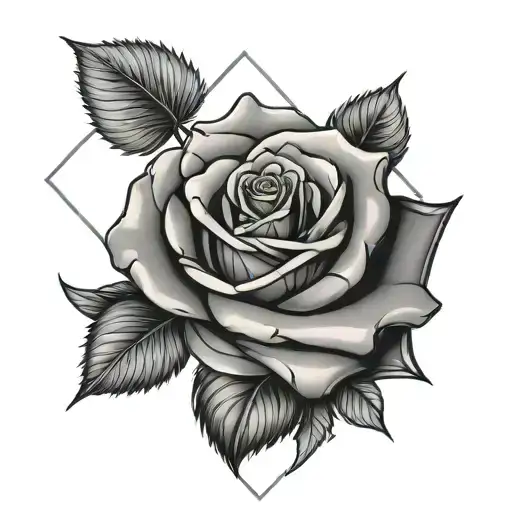 Diamond Shaped Line Outlining With Money And Rose