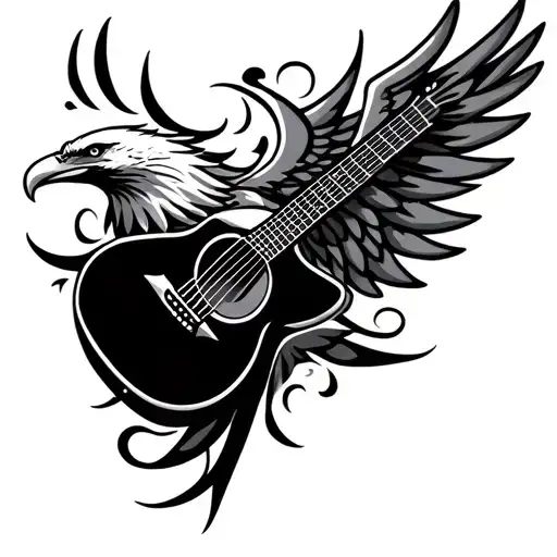 Acoustic Guitar Eagle Wings Tribal