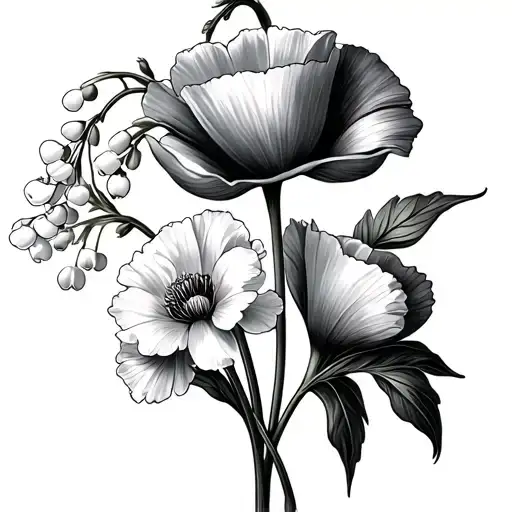 Lily Of The Valley With Carnation Flower With Poppy Flower