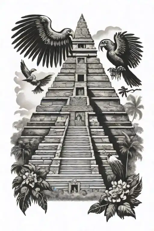 Tikal Pyramid With Quetzal Bird