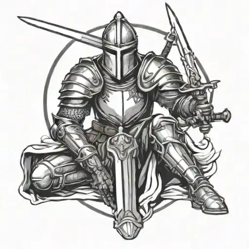 Knight Holding A Sword On Knee