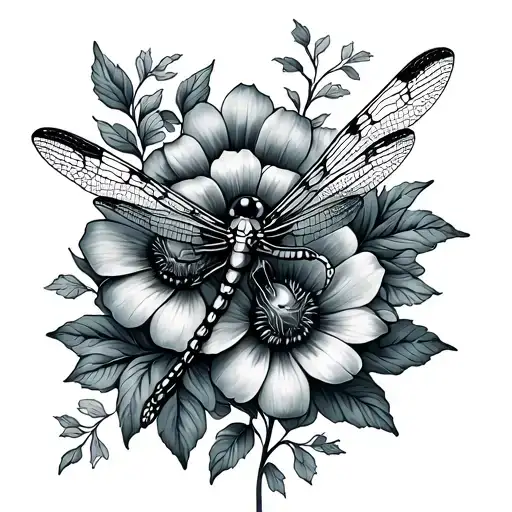 Dragonfly And Flowers