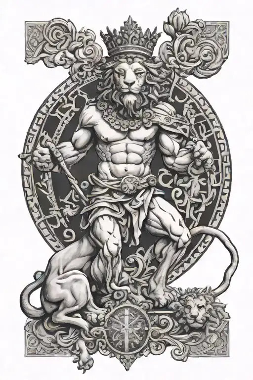 Atlas And Lion Wearing A Crown