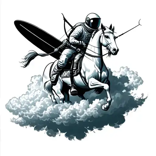 Astronaut Surfer Riding Cloud Centaur Archer As He Maintains His Bow