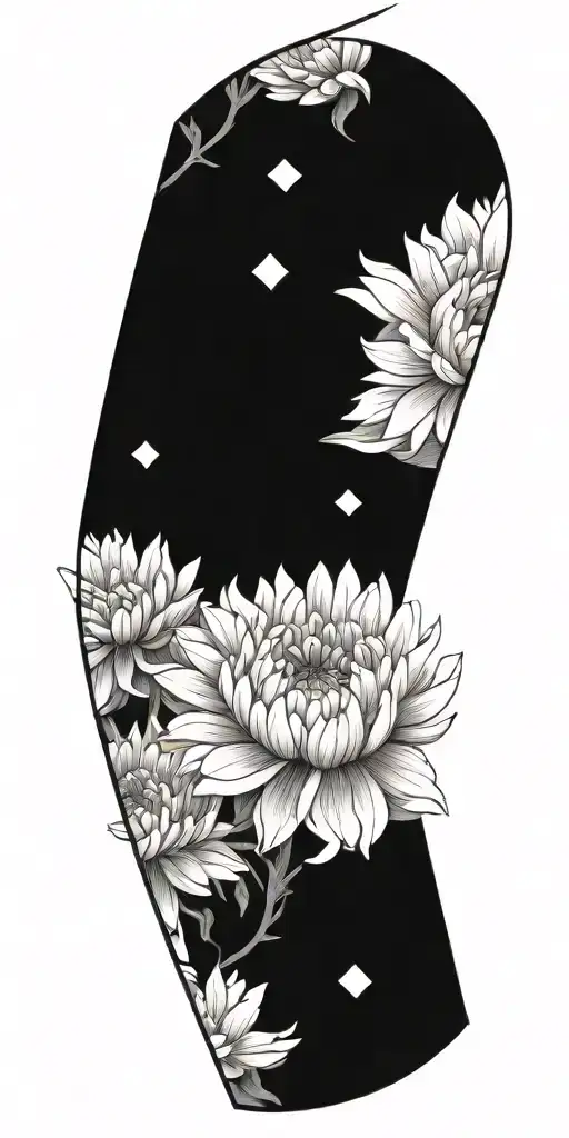 Chrysanthemum With Geometric Background Black
