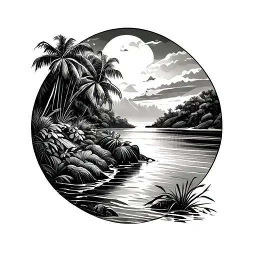 Jungle River That Leads To A Beach