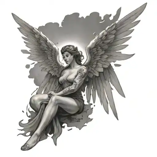 Female Angel Sheilding An Exploding Bomb With Its Wings