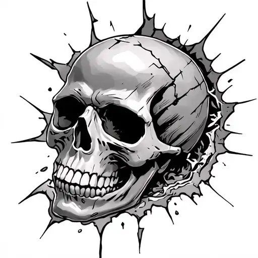 A Skull Shot In The Head With Cracking A Little By The Hole A Little Cartoon Looking