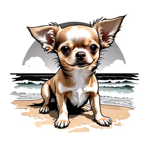Chihuahua Beige On Sunny Beach Sunset