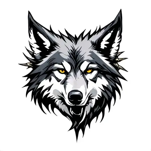 Wolf Head With Thorns Around The Right Side Of The Head