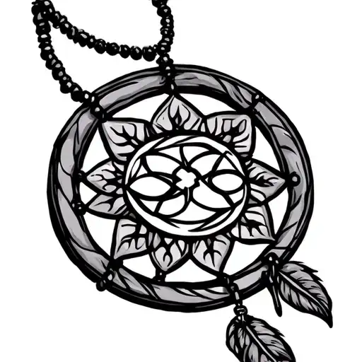 Jiva's Symbol Inside A Dream Catcher With Two Pendants