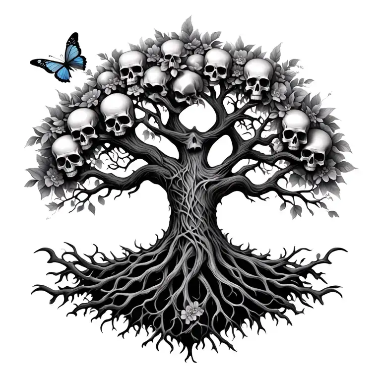 Tree Of Life With Skulls And Butterflies Surrounding