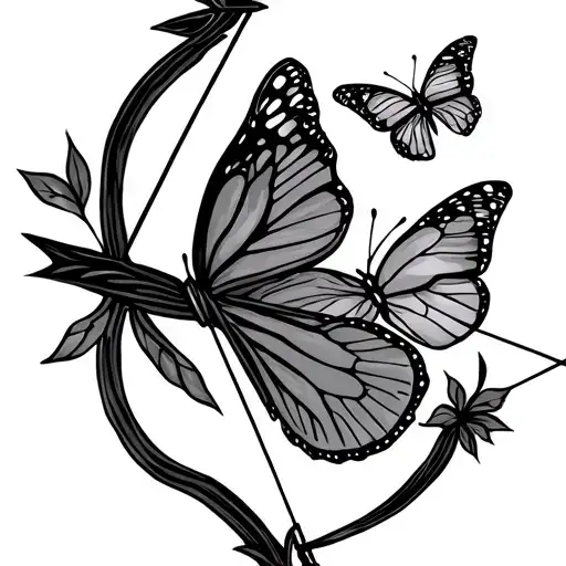 Bow And Arrow With 2 Butterflies On Top And Bottom