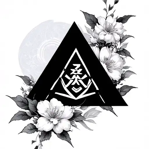 Illuminati Triangle Shape With Korean And Japan Art And Flower