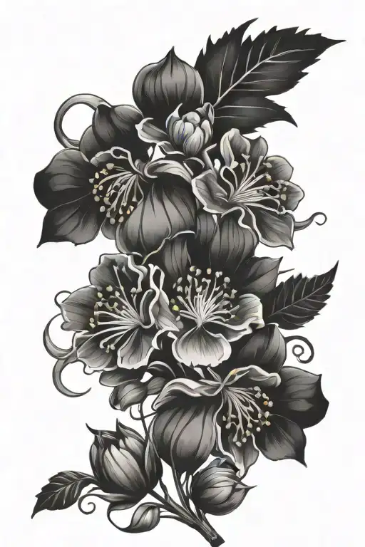 Floral Pattern Of Hawthorne And Violet Flowers Intertwined