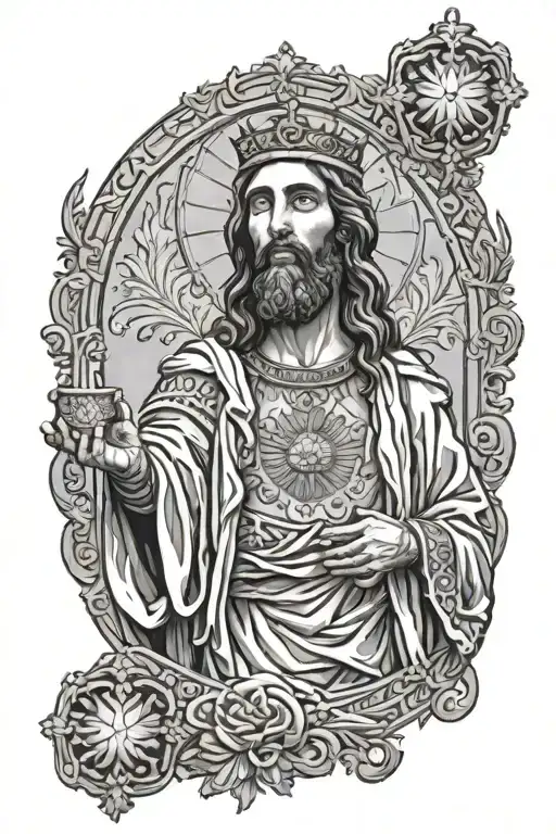 Detailed Middle Eastern Jesus As Victorious King In A Gray Marble Statue Look
