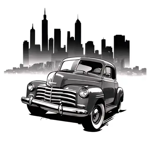 El Paso Texas City Skyline In The Background With A Old School Car