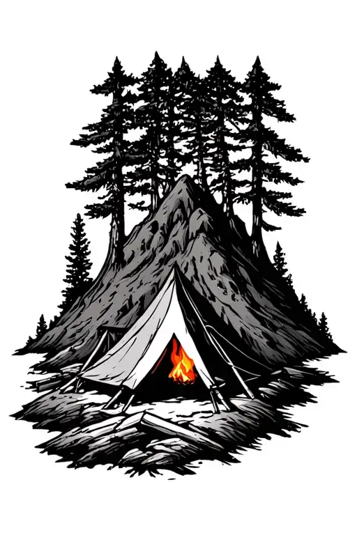 Mountain Tent Campfire Tree