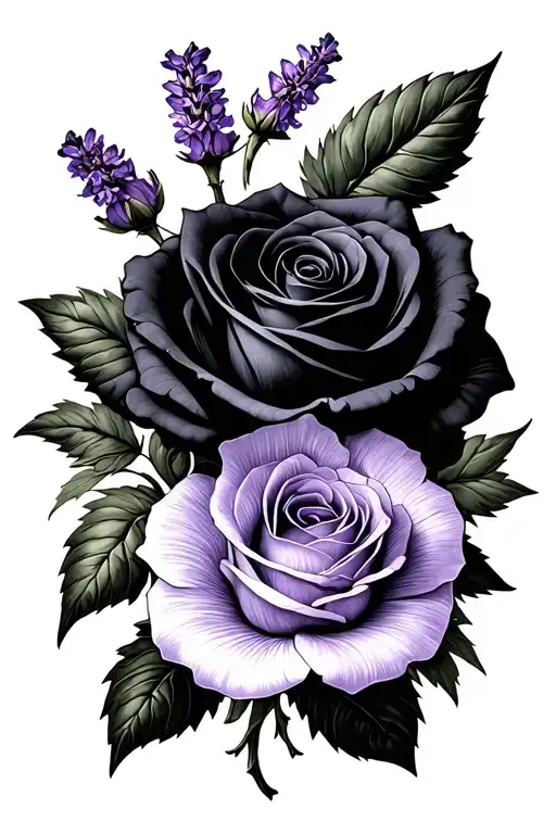 Black Rose With A Lavender Flower Intertwined