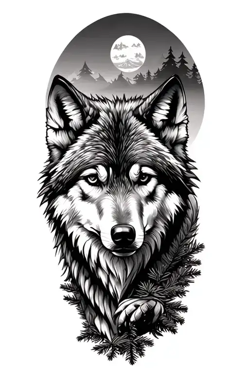 Wolf Emerging From Pine Forest