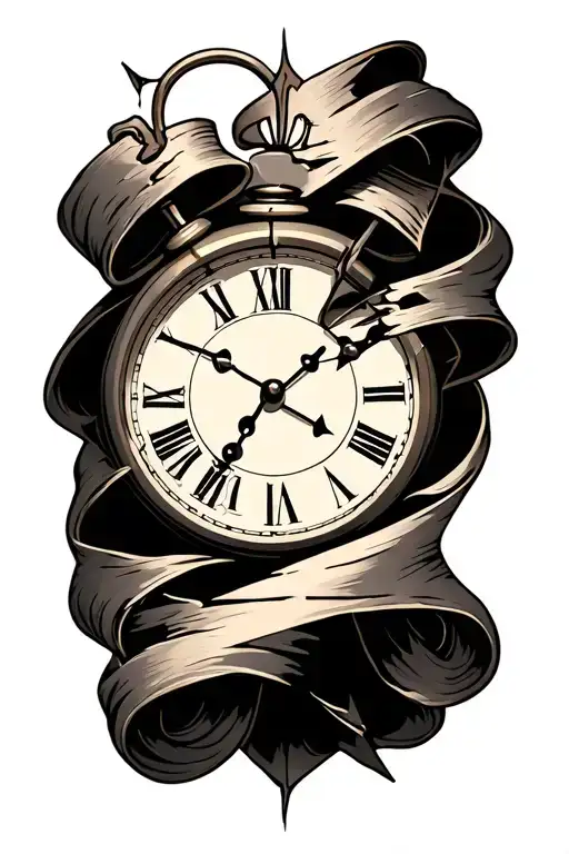 Broken Clock With Scroll Wrapped