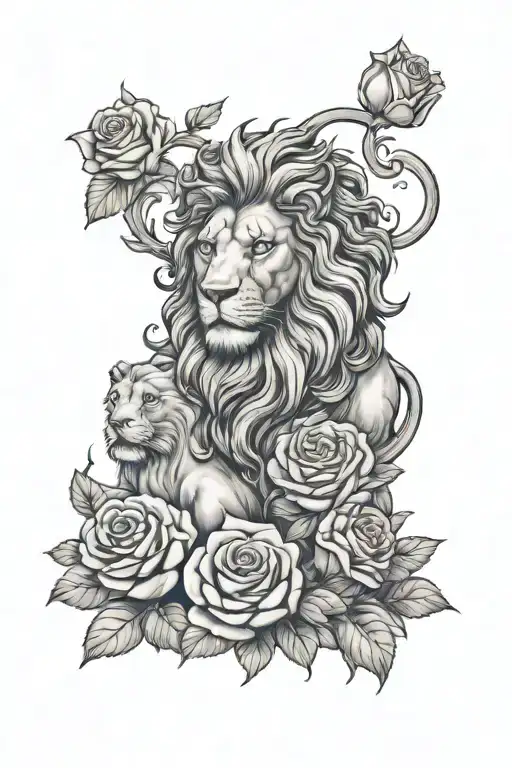 Greece Gods With Roses Growing And A Lion Surrounded