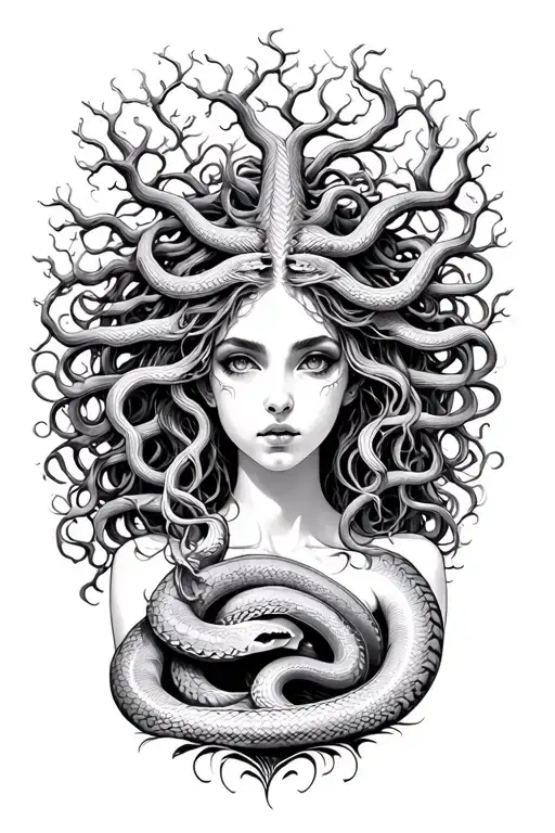 Medusa Woman Snakes Trees
