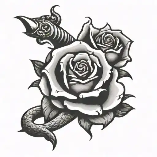 Traditional Rose And Dagger Tattoo With A Snake