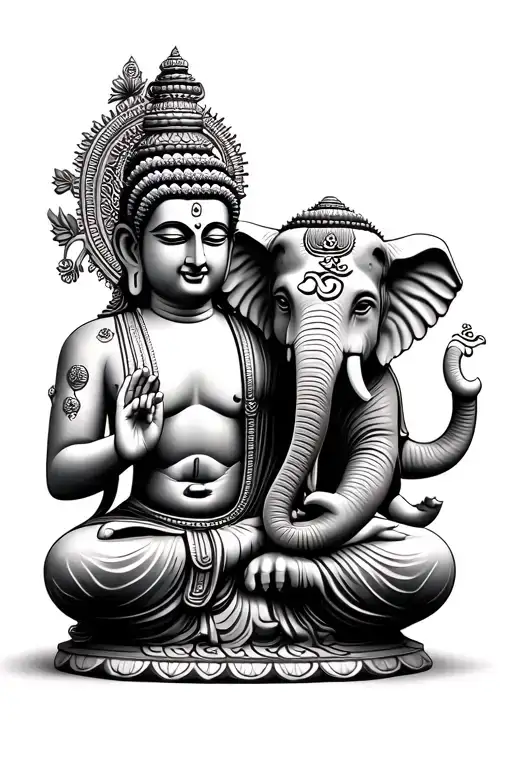 A Buddha With An Elephant Who Has Indian Om