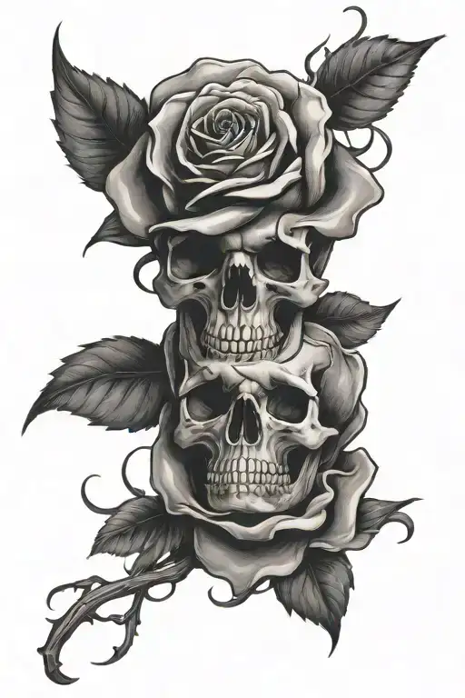 Skull And Rose Intertwined