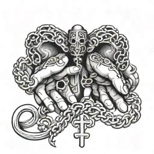 Prayer Hands Holding Chrome Hearts Necklace