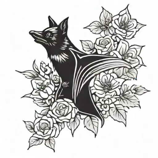 Brown Fruit Bat And Black Flying Bat With Flowers In Between For Filler