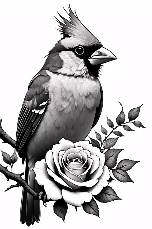 Cardinal Bird And Rose