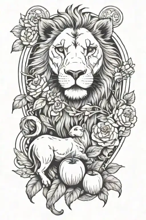 Apples Lion And The Lamb Noah's Ark Flowers Intertwined