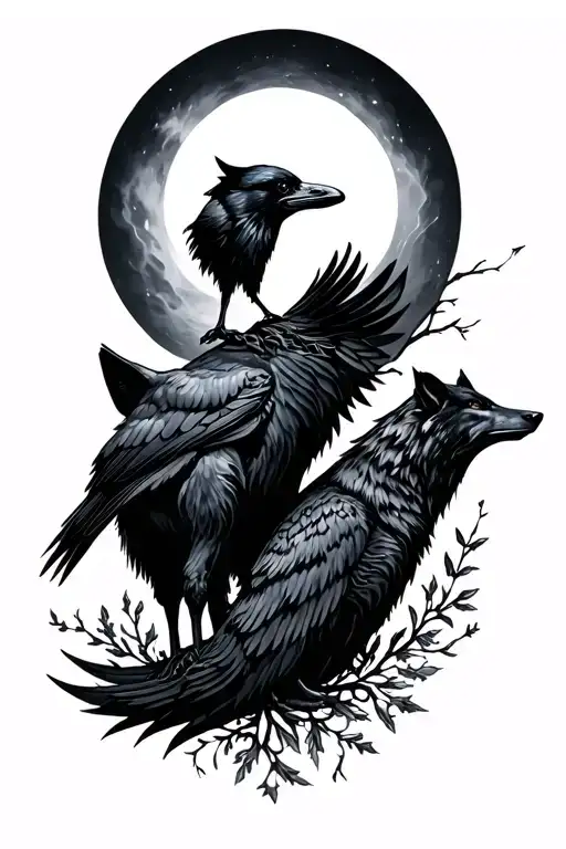 Raven And Wolf Surrounded