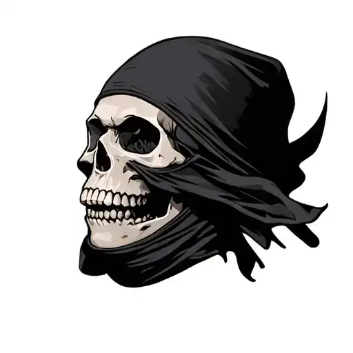 Skull Wearing Balaclava Around Mouth