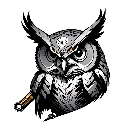 Cyborg Owl With Compass