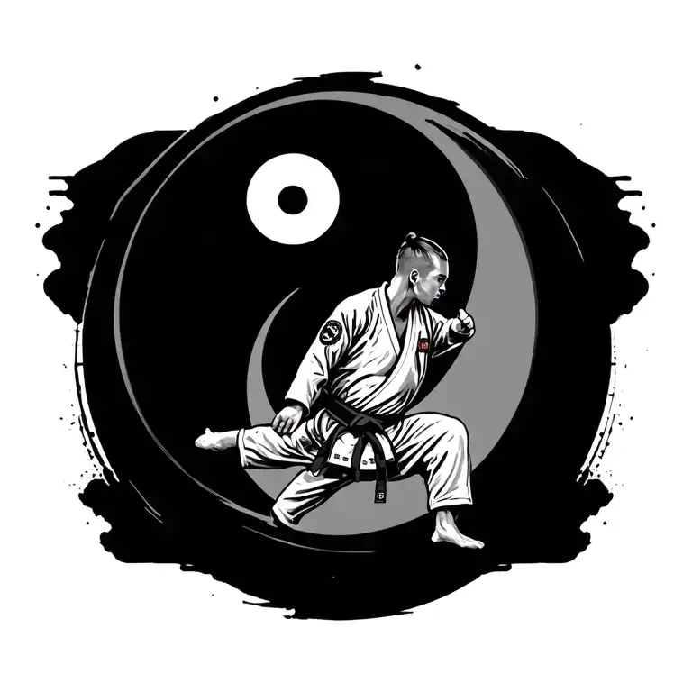Taekwondo Martial Artist Performing With Yin Yang Symbol
