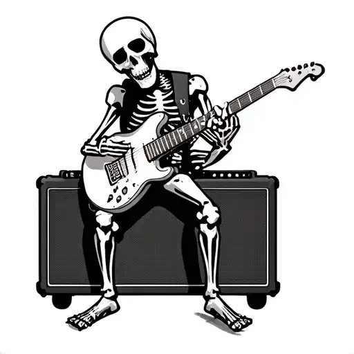 A Skeleton Playing Electric Guitar Sitting On A Amplifier