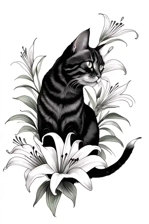 Cats And Lily Flowers
