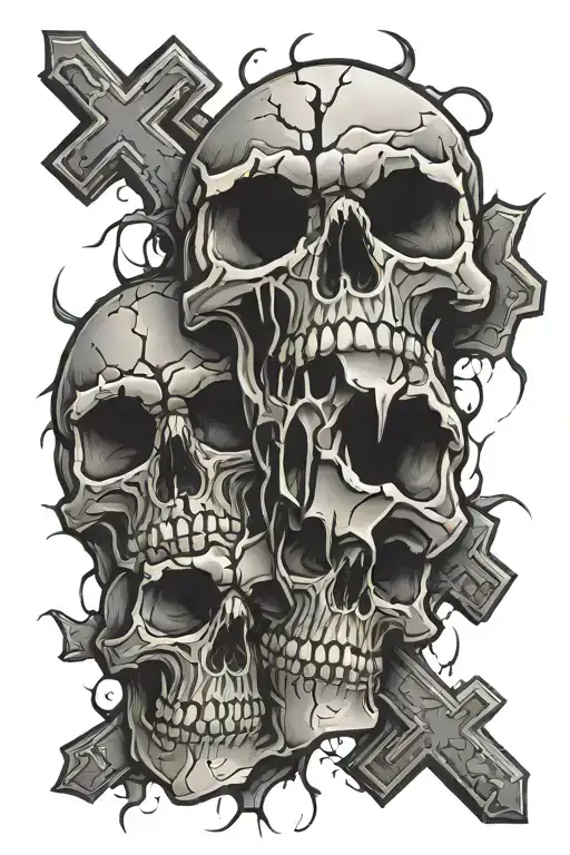Stacked Cracked Skull Cross