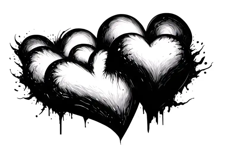 5 Hearts Drawn One Under Another Going Down In One Continuous Line