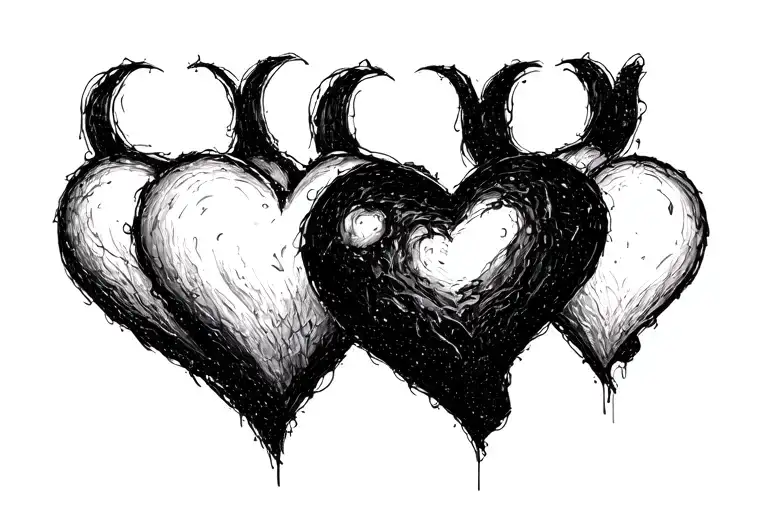 5 Hearts Drawn Underneath Each Another Going In A Downwards Directions In One Continuous Line